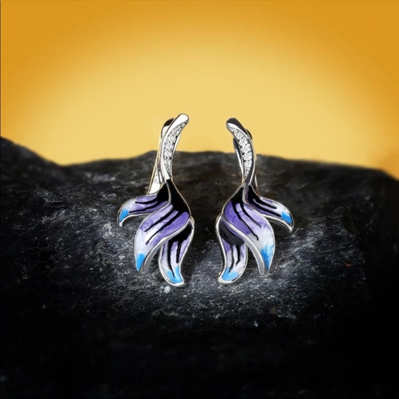 Sterling Silver Enamel Flower Petal Earrings - Picture 3 of 5